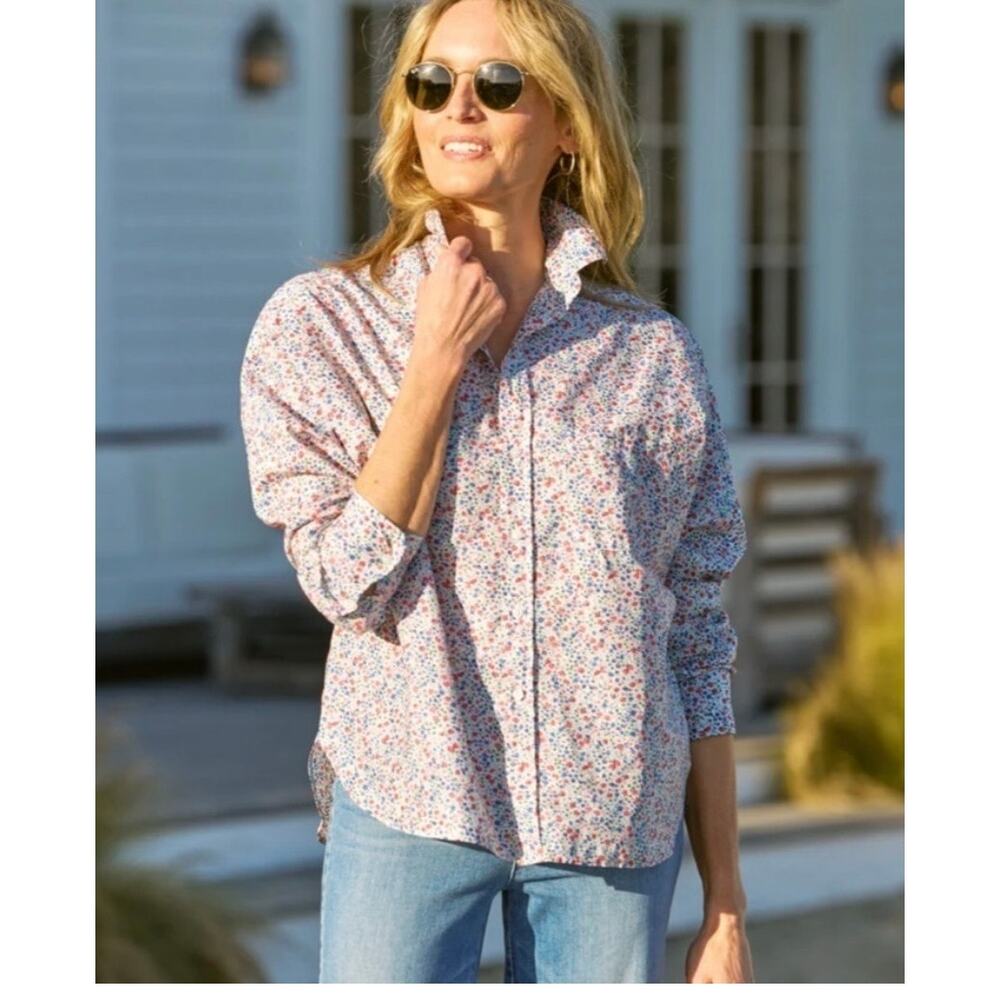 Frank & Eileen Oona Continuous Sleeve Dolman Button-Up Shirt Floral Print Medium